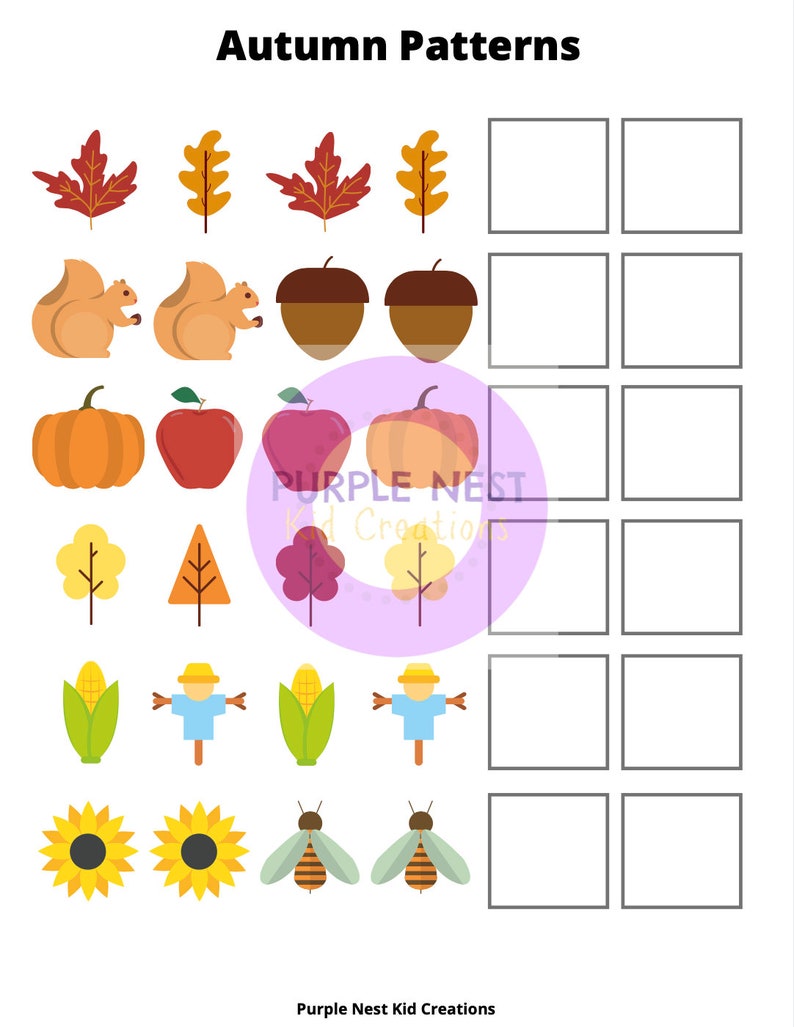 Autumn Patterns Worksheet Fall Patterns Printable Finish the | Etsy
