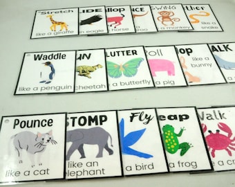 Cartes de mouvement des animaux, activité de mouvement, cartes d'action, temps de cercle, activité éducative préscolaire imprimable, tout-petit, préscolaire, école à la maison