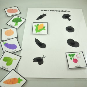 Match the Vegetables Worksheet, Vegetables Matching Game, Educational Preschool Printable Activity, Homeschool Game, Tot School, Busy Binder