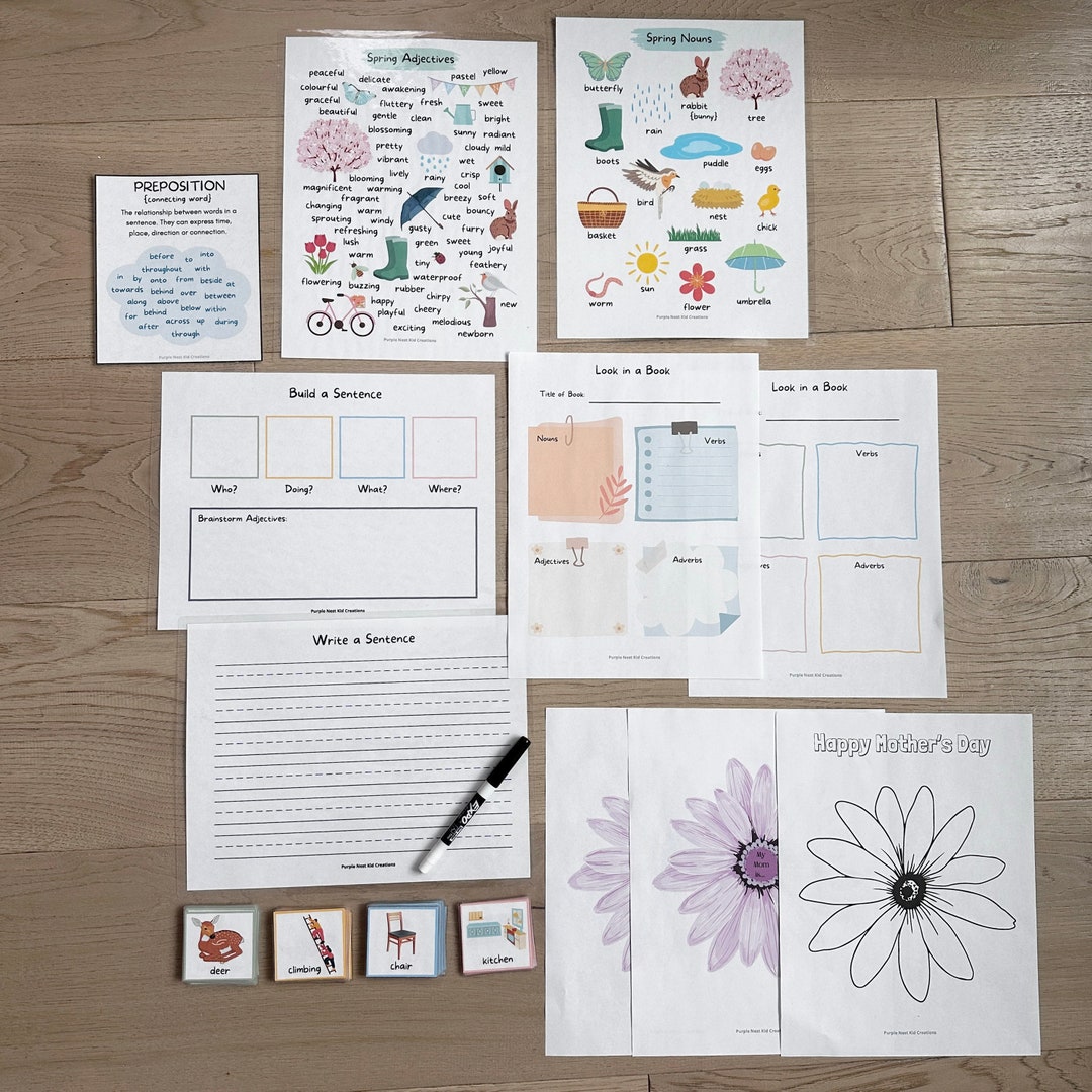 Spring Parts of Speech Pack, Spring Adjectives, Digital Download