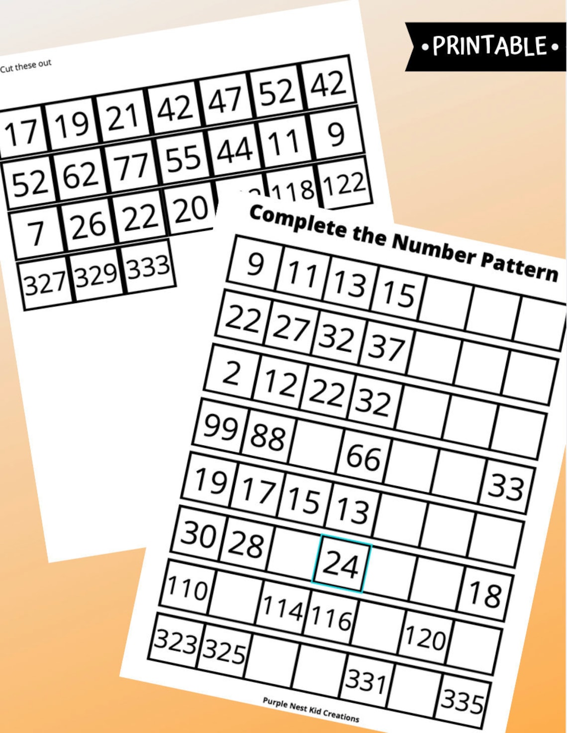 Complete the Number Pattern Worksheet Digital Download | Etsy