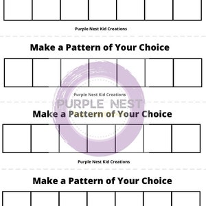 Op de afbeelding: Een printbaar werkblad met vier rijen lege vierkanten. De bovenste rij heeft de tekst "Make an ABC Pattern". De overige rijen hebben de tekst "Make a Pattern of Your Choice".