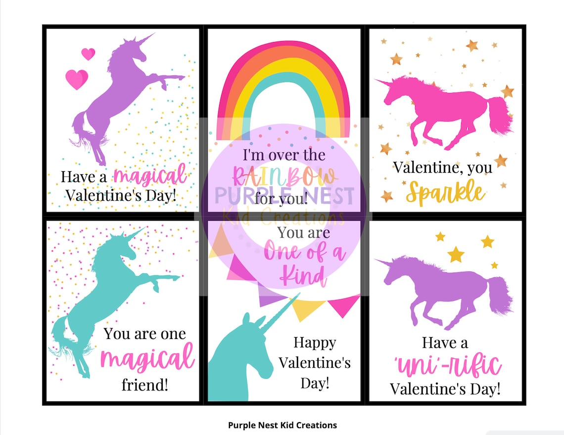 Unicorn Valentine Cards Printable Digital Download Unicorns - Etsy