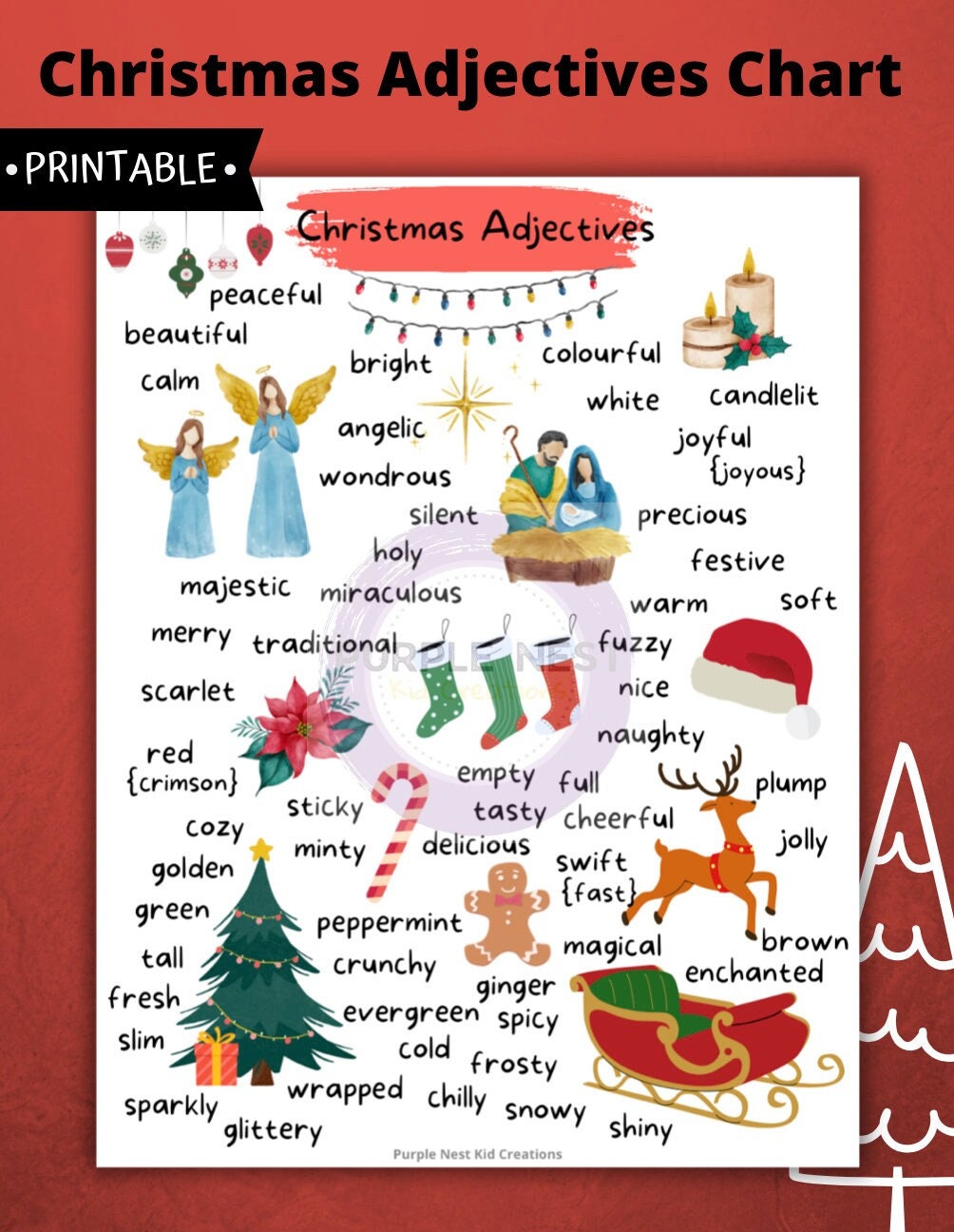 Christmas Adjectives Chart Winter Christmas Adjectives Writing
