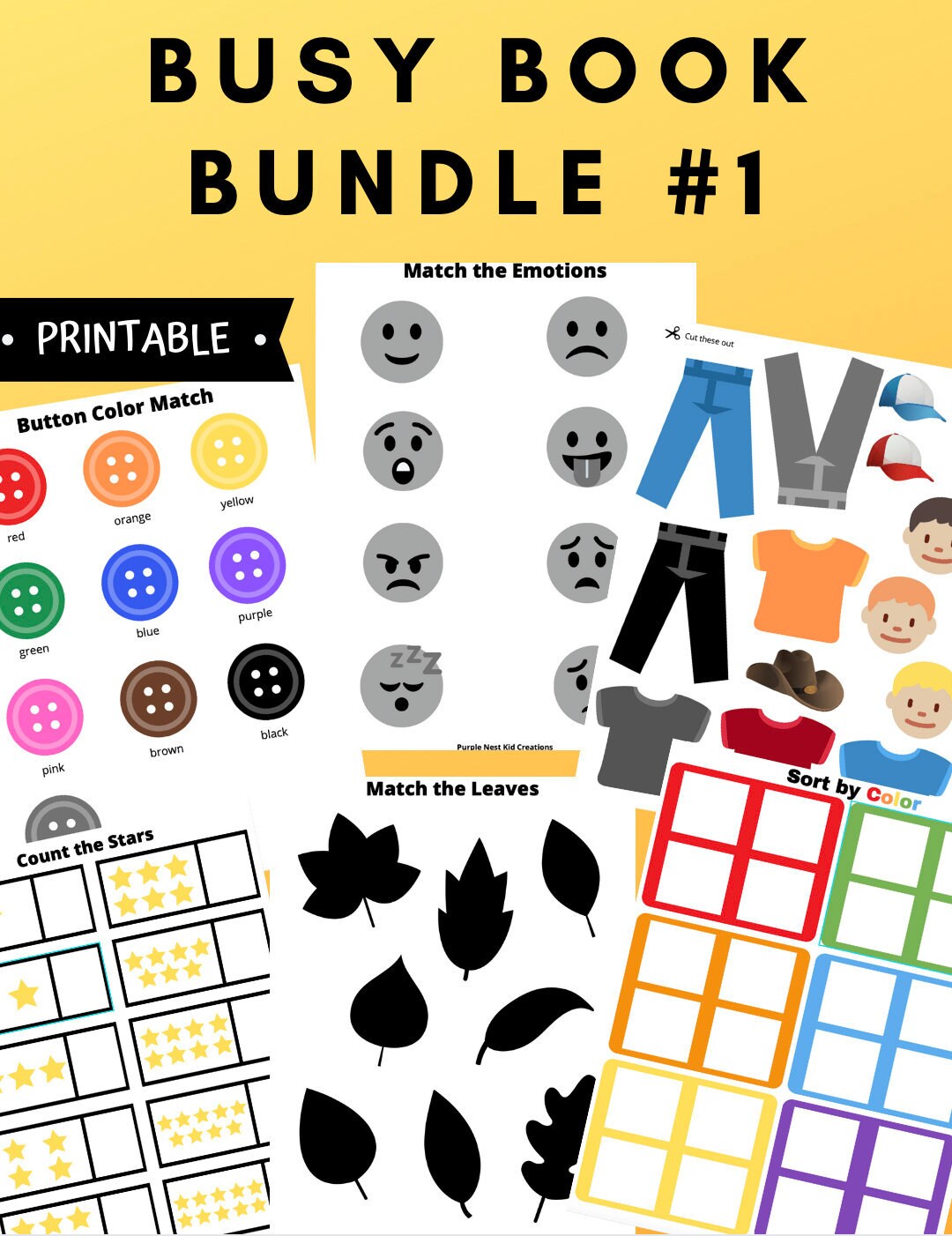 Busy Book Bundle #1, Busy Book Printable, Matching Games, Colors, Num…