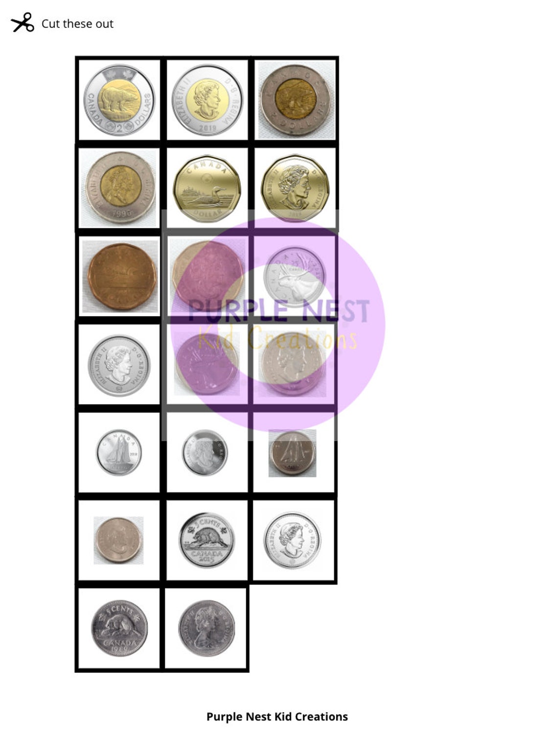 Coin Sort Worksheet Canadian Coins Sorting Game Educational Etsy