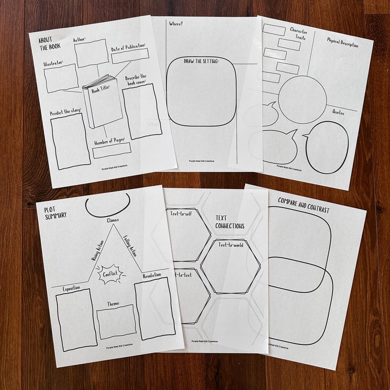 May include: A set of printable worksheets for reading comprehension and analysis. The worksheets include sections for summarizing the plot, drawing the setting, comparing and contrasting characters, and making text connections.