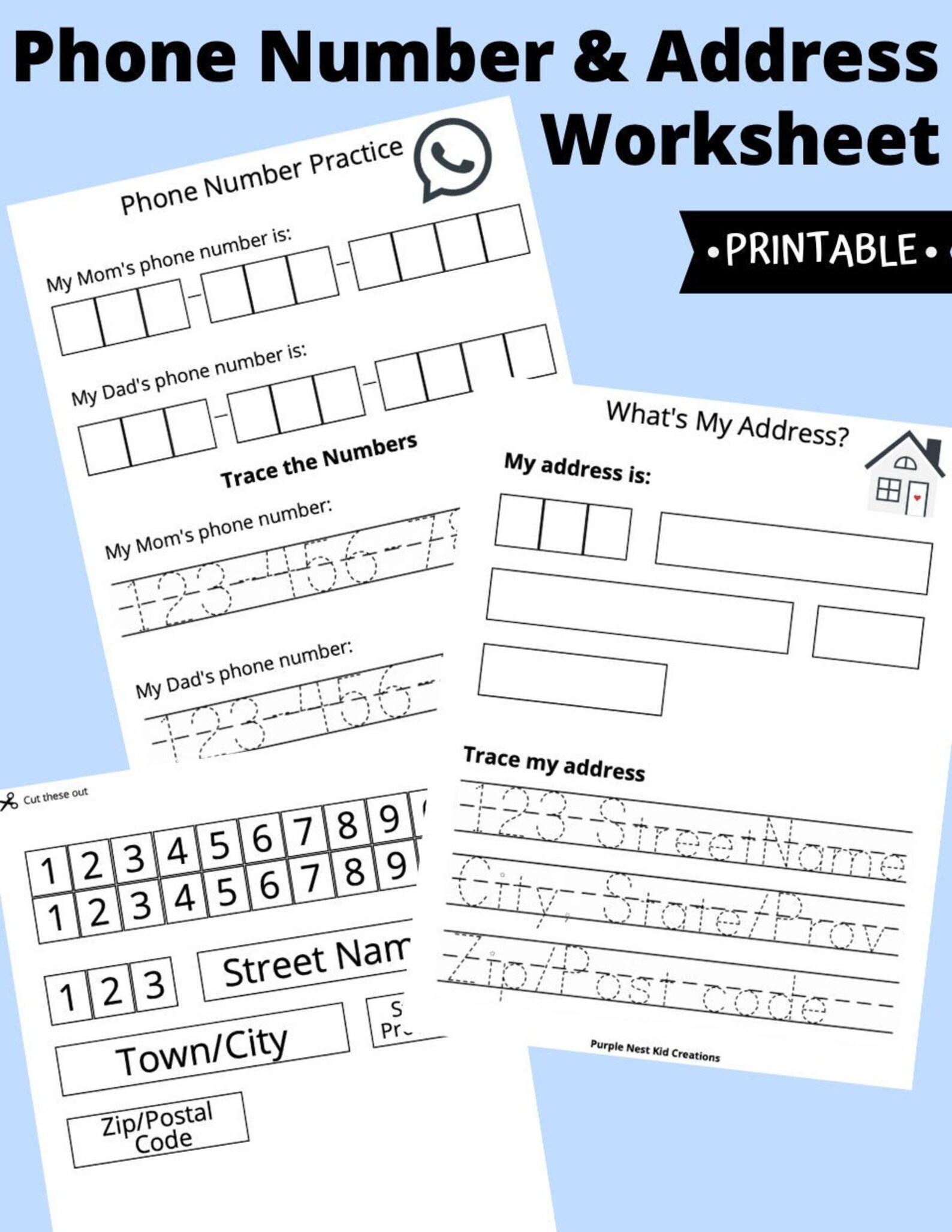 Phone Number Address Printable Worksheet All About Me Etsy Phone Number Address Printable Worksheet All About Me Etsy