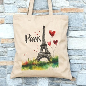 Watercolor Paris Lover Gift Tote Bag, Eiffel Tower Carry All, French Traveler Shoulder Bag, Reusable Shopping Bag, Canvas Beach Tote, Gift