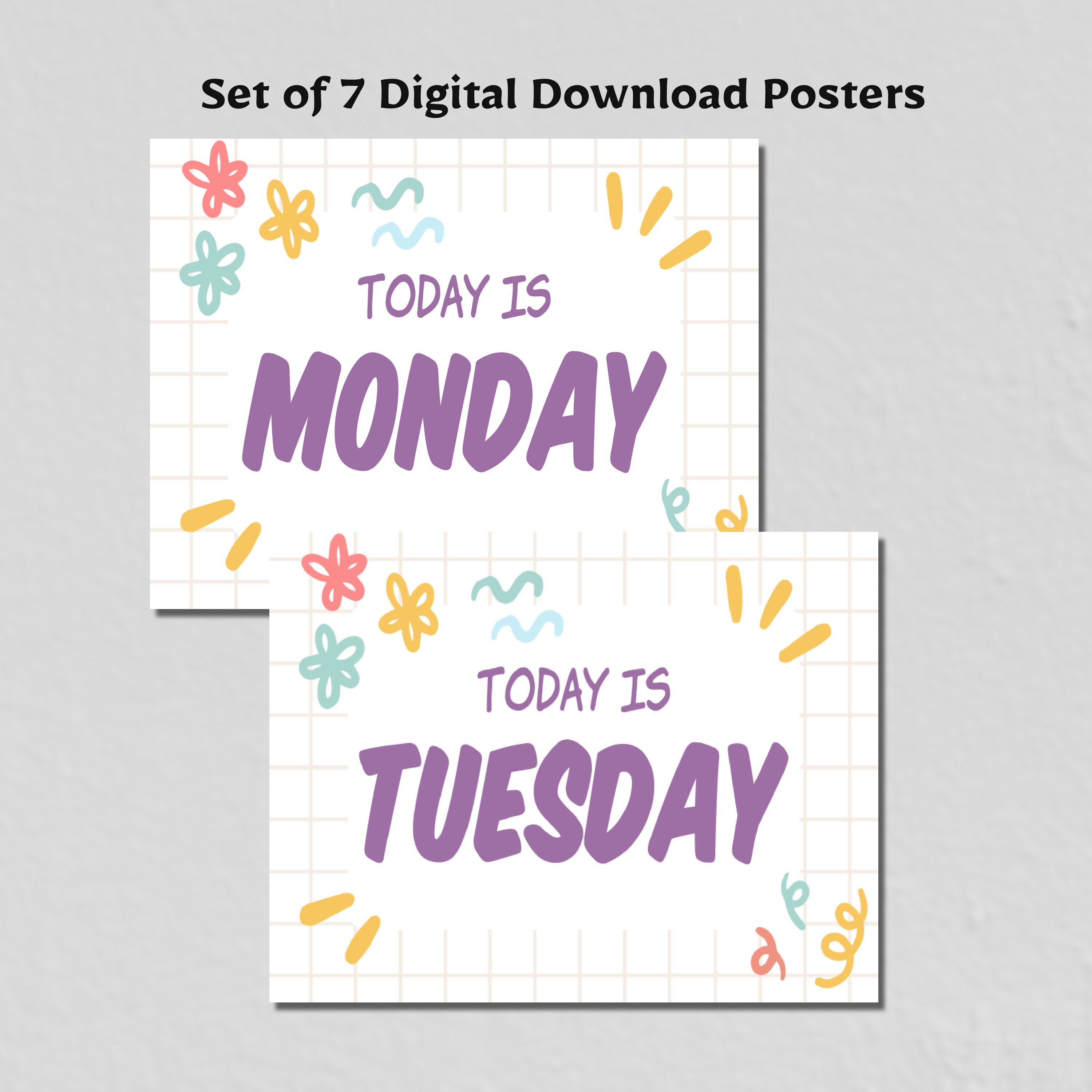 Days of the Week Printable Educational Poster Set for Classrooms, Wall ...