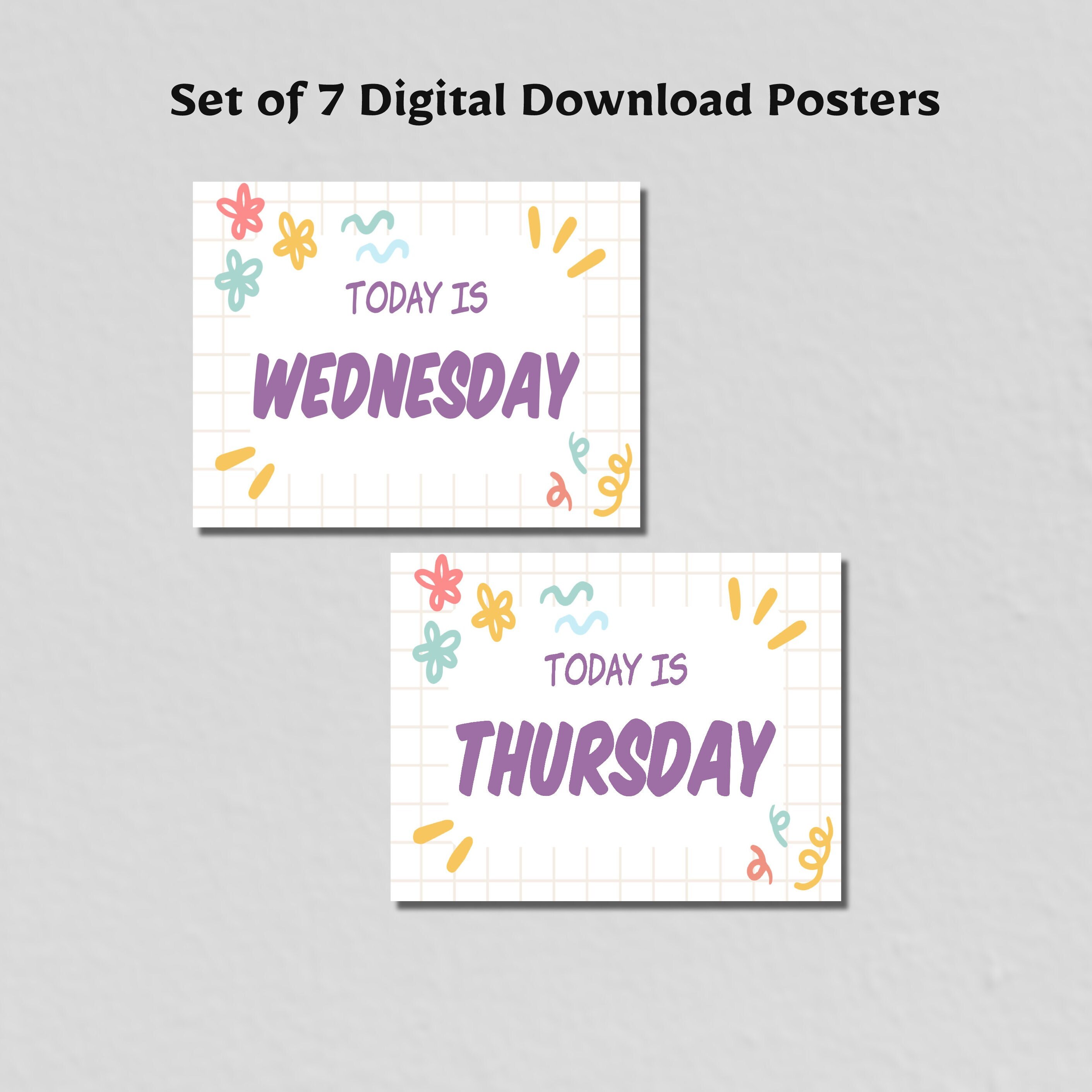 Days of the Week Printable Educational Poster Set for Classrooms, Wall ...