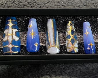 Blue and Gold Celestial Stained Glass press-ons