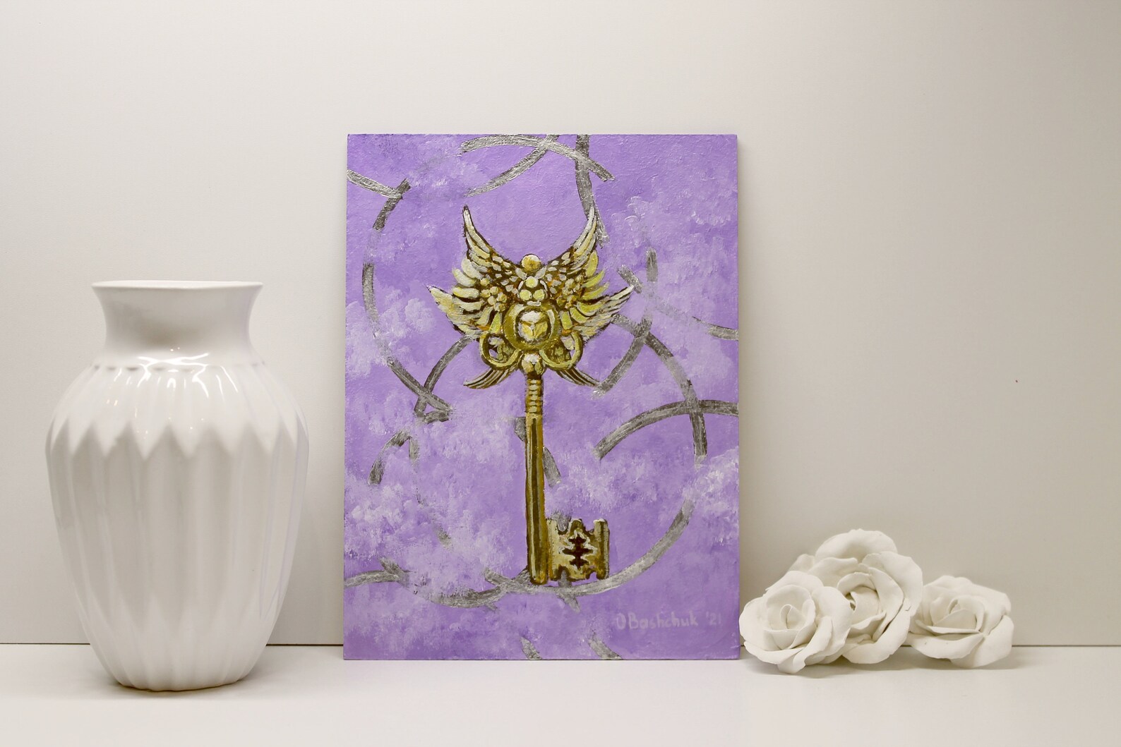 A special key original acrylic painting winged key painting | Etsy