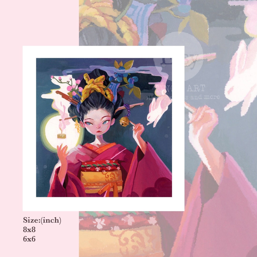Geisha With Rabbit Smoke | Art Print | Willmurai Dtiys - Etsy