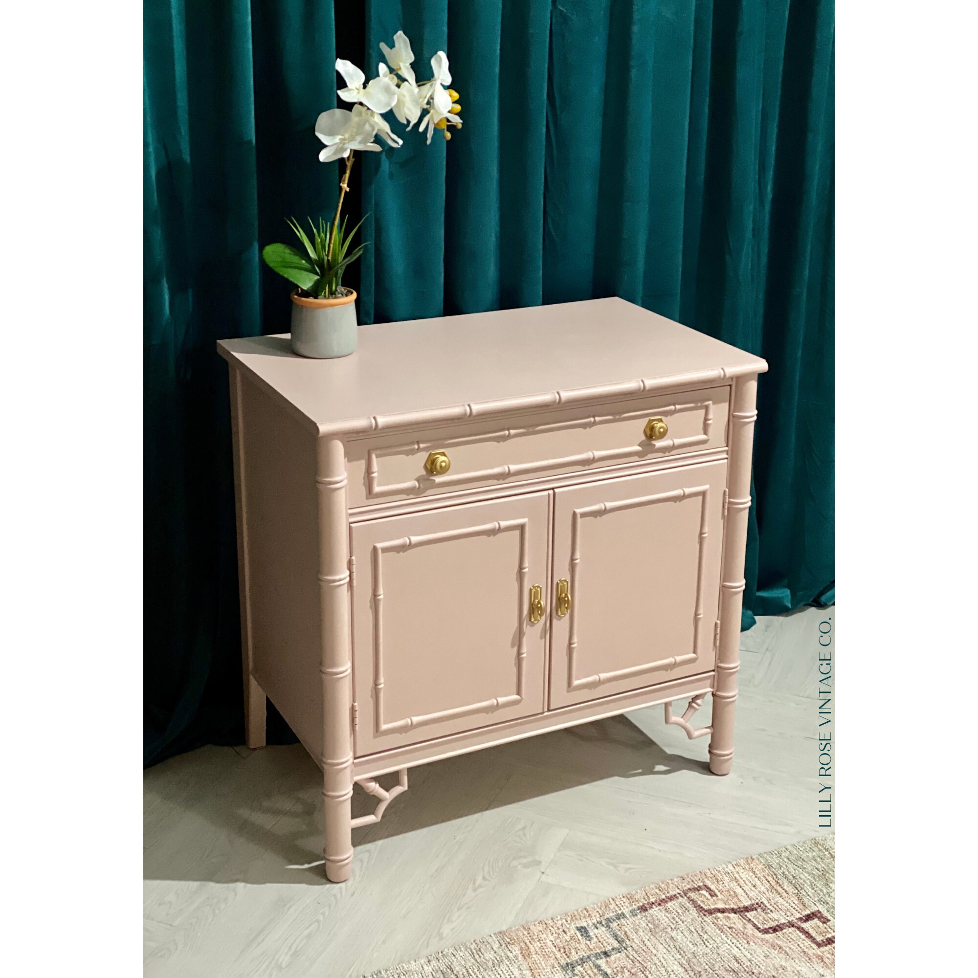 SOLD***SAMPLE PIECE Vintage Thomasville Allegro Pink Faux Bamboo
