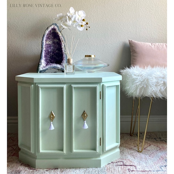 SOLDSAMPLE PIECE Vintage Mint Green Geometric End Table Side Table Nightstand Accent Table With New High End Brass Tassel Hardware Etsy