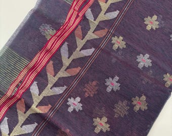 84 Counts Handloom Dhakai Jamdani Saree from Bangladesh || Dual Tone Purple Mauve  Jamdani Half Silk Original Dhakai Jamdani||