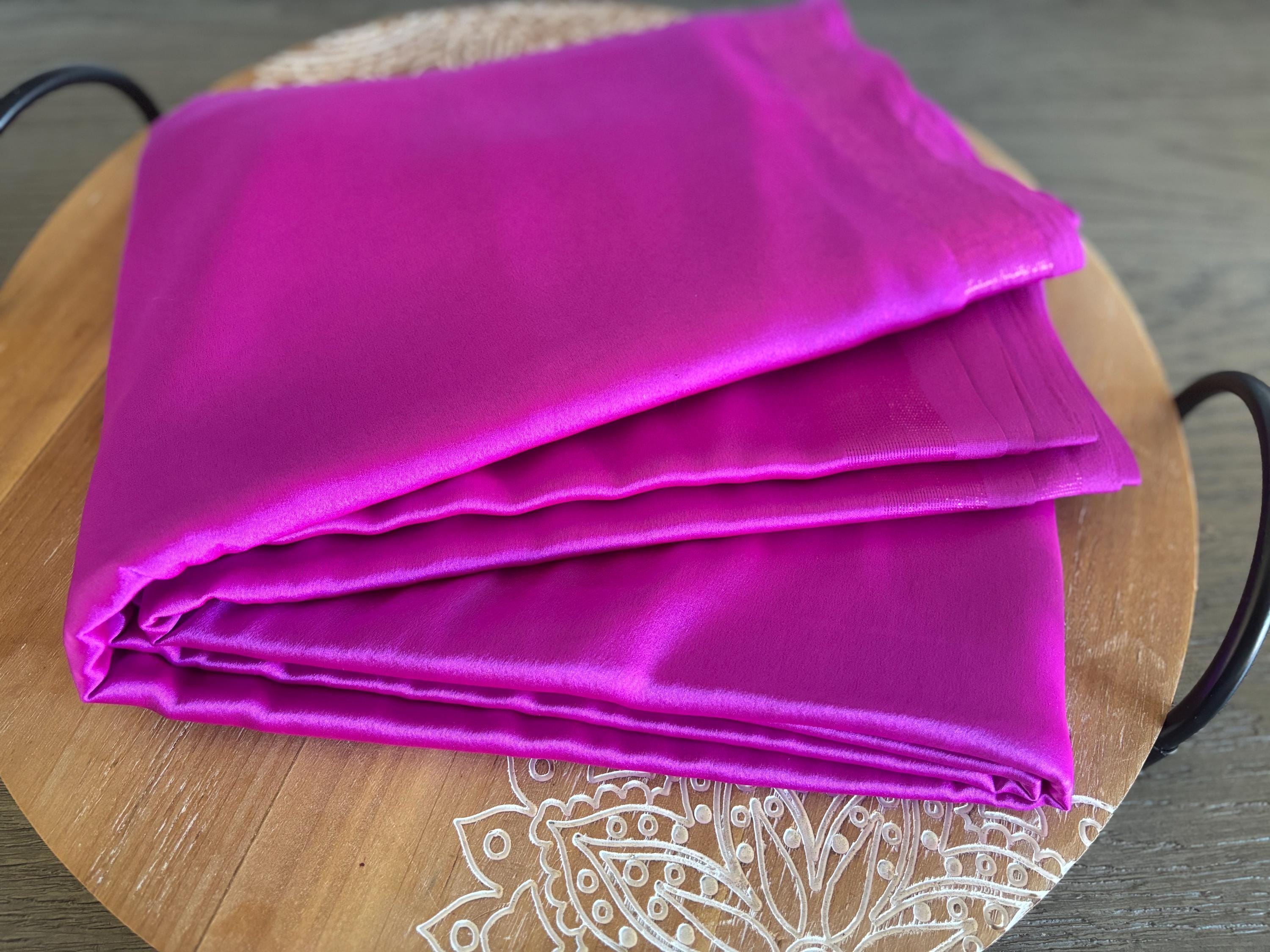 Magenta Pink Satin Saree|| Bollywood Saree|| Pink Silk Saree with Shimmery Border || Saree Ships from USA || Piran USA ||