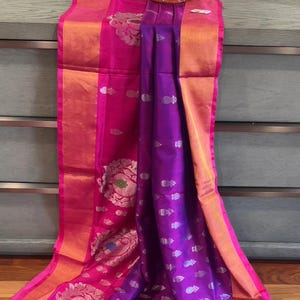 Handloom SilkMark Certified Pure Uppada Silk Saree || Purple Pink Pure Upada Silk Saree || Saree Ships From USA || Piran USA Saree |