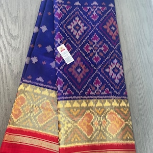SilkMark Certified Rajkot Patola Pure Silk Saree || Blue Red Ikkat Patola Pure Silk Sari || Saree Ships from USA || Piran USA Saree||