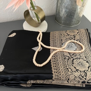 Black Mashru Banarasi Silk Saree || Golden-Silver Zari Silk Sari || Mashru Banarasi Saree || PiranUSA Sari || Saree Ships from USA||
