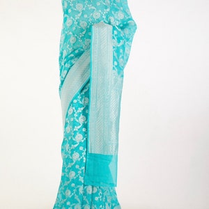 Handloom Khaddi Georgette Banarasi Silk Saree: Silver Zari Woven