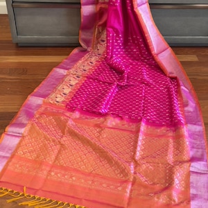 Handloom SilkMark Certified Pure Uppada Silk Saree || Pink Coral Orange Pure Upada Silk Saree || Saree Ships From USA || Piran USA Saree |