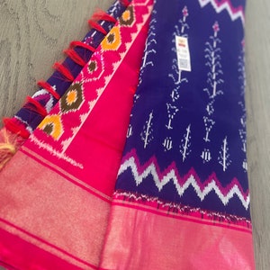 SilkMark Certified Pure Pochampally Ikkat Silk Saree || Dark Blue Ikkat Pure Silk Sari ||  PiranUSA Saree || Saree Ships from USA |