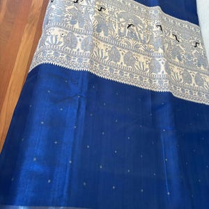 Blue Madhubani Saree || Madhubani Printed Tussar Silk Sari||SareeShipsfromUSA||PiranUSA|| Blue Madhubani Saree||