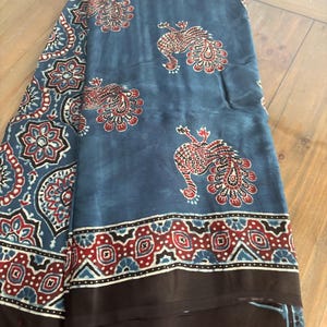 Indigo Blue Ajrakh Pure Modal Silk Saree|| Handmade Saree|| Blue Modal Silk Saree|| SareeshipsfromUSA ||PiranUSA|| Hand Block Ajrakh Sari||