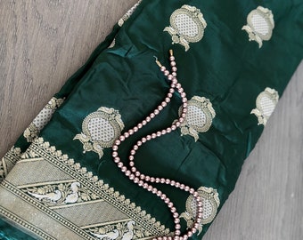 Bottle Green Pure Mashru Banarasi Silk Saree || Bottle Green Silk Sari || PiranUSA Closet || Saree Ships From California||