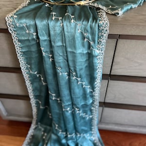 Teal Green Pure Crepe Crushed Tissue Silk Saree with Kutdana Work ||  Designer Trendy Saree || Saree Ships From USA || PiranUSA ||