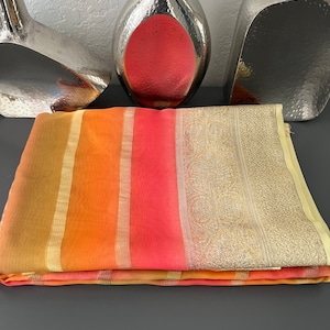 Pure Organza Silk Saree ||Pink Orange Green Organza Saree|| Saree Ships From USA || PiranUSA||