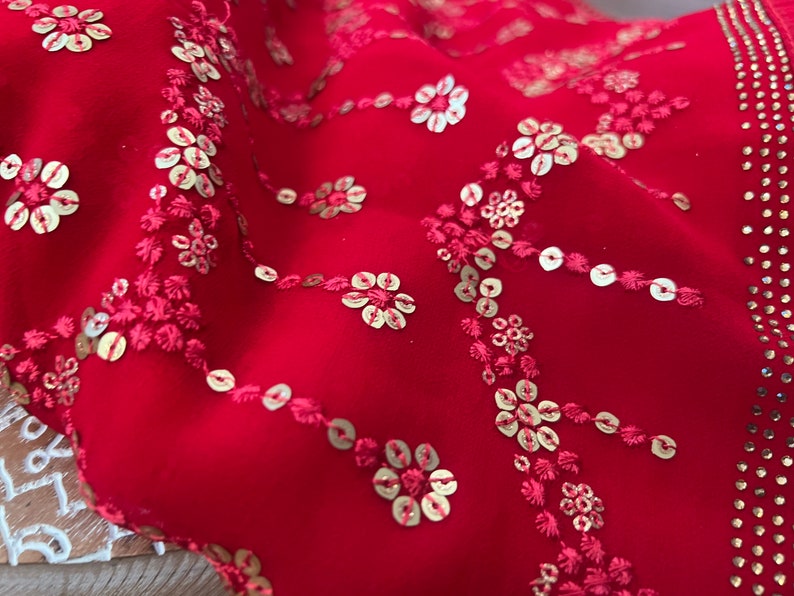 Blood Red Embroidered Georgette Silk Saree || Red Sequins Party Sari || Sequins Work Saree ||SareeShipsfromUSA ||PiranUSACloset|| shops