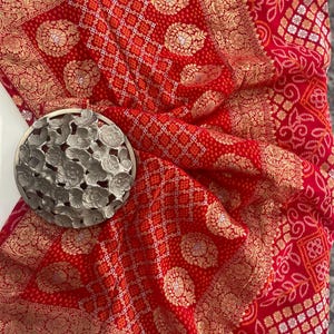 Exclusive Pure Bandhej Khaddi Georgette Banarasi Silk Saree|| Red Pure Bandhini Georgette Saree || PiranUSA Closet||karwa chauth Saree||