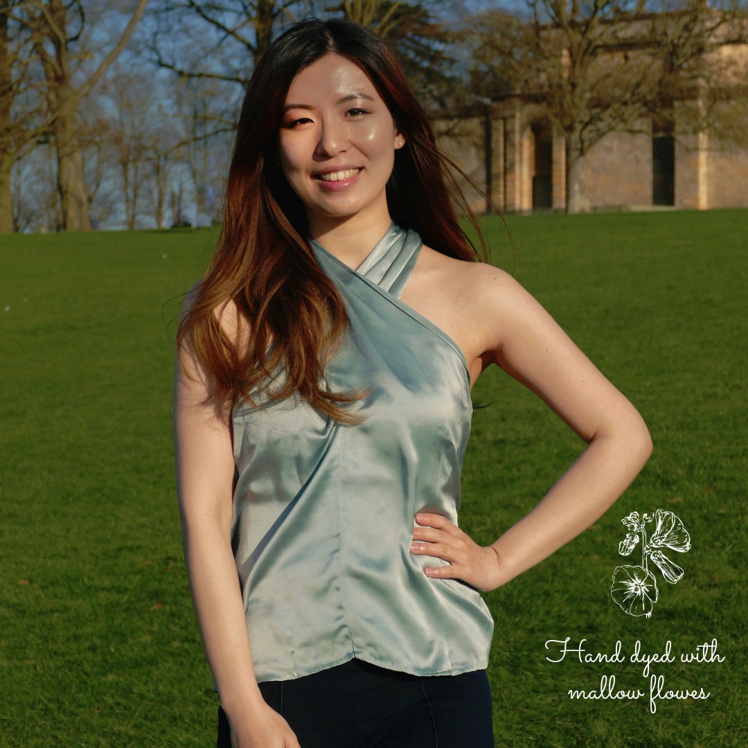 Silk Satin Top Front Cross Wrap Top 