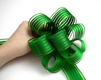 2m x Deep Green Striped Organza and Satin Ribbon Organza Christmas Ribbon Festive Green Ribbon Luxury Wreath Ribbon 38mm Bow Making