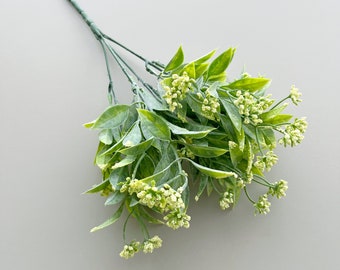 Artificial Cream Berry and Leaves Spray Faux Greenery Branch for Wreath Making and Decoration