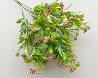 Artificial Pink Berry and Leaves Spray Faux Greenery Branch for Wreath Making and Decoration