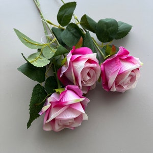 5 x Velvet Touch Pink Rose Stems, Artificial Roses Bouquet, Roses Vase Arrangement image 1
