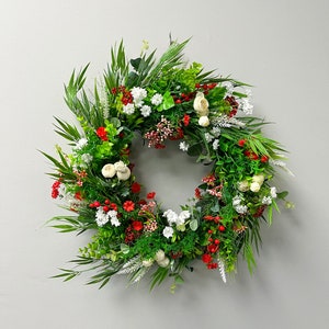 Wild Flowers Wreath, Spring Door Wreath, Red and White Door Wreath, Full Moon Wreath