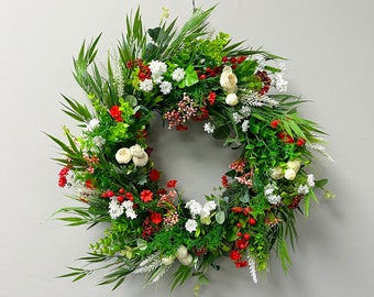 Wild Flowers Wreath, Spring Door Wreath, Red and White Door Wreath, Full Moon Wreath