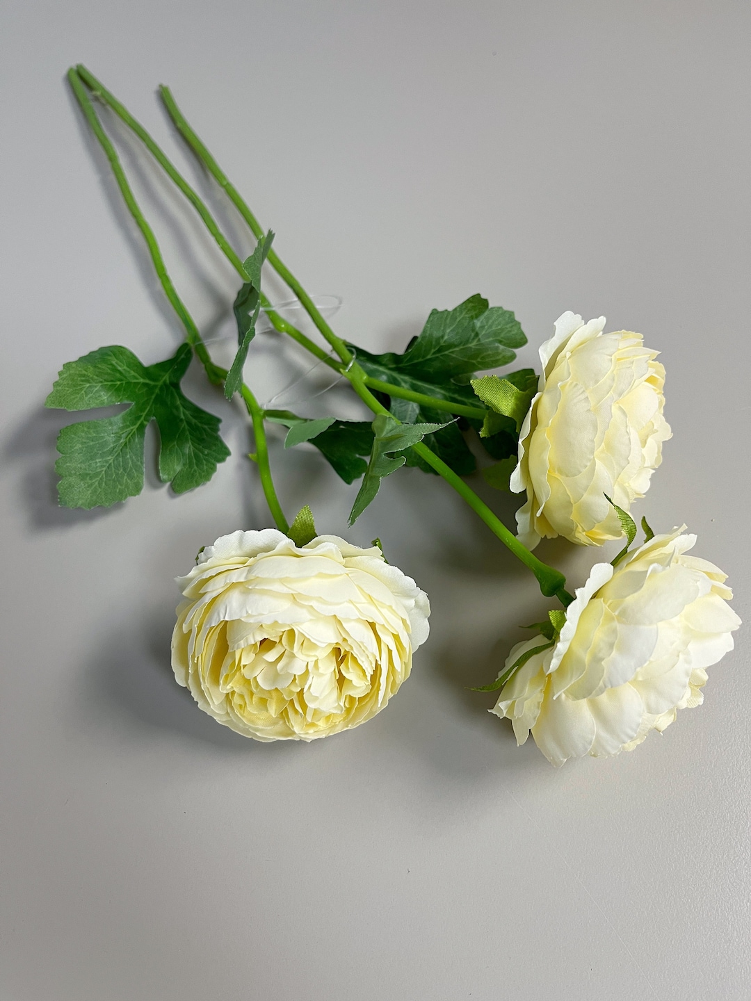 White Fake Ranunculus 3 X Artificial Ranunculus Spray Silk Ranunculus Stem Faux Flower Branch ...