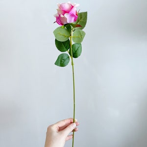 5 x Velvet Touch Pink Rose Stems, Artificial Roses Bouquet, Roses Vase Arrangement image 3