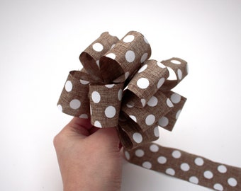 Polka Dot Natural Ribbon Light Brown Ribbon Christmas Ribbon Christmas Wreath Ribbon 3.8cm Ribbon Rustic Ribbon