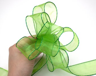 2m x Wire Edge Green Organza Ribbon Organza Christmas Ribbon Green Ribbon Luxury Wreath Ribbon 38mm Wreath Ribbon