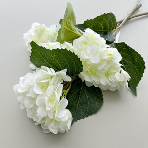3 sprays d&#39;hortensias blancs artificiels, tiges d&#39;hortensias soyeux