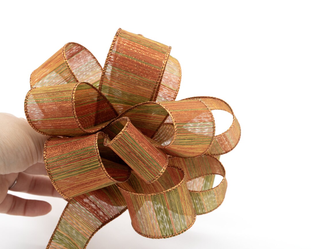 2m X Wire Edge Orange and Green Ribbon, Seasonal Autumn Ribbon, Wreath ...