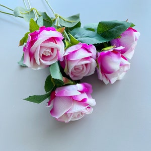 5 x Velvet Touch Pink Rose Stems, Artificial Roses Bouquet, Roses Vase Arrangement image 5