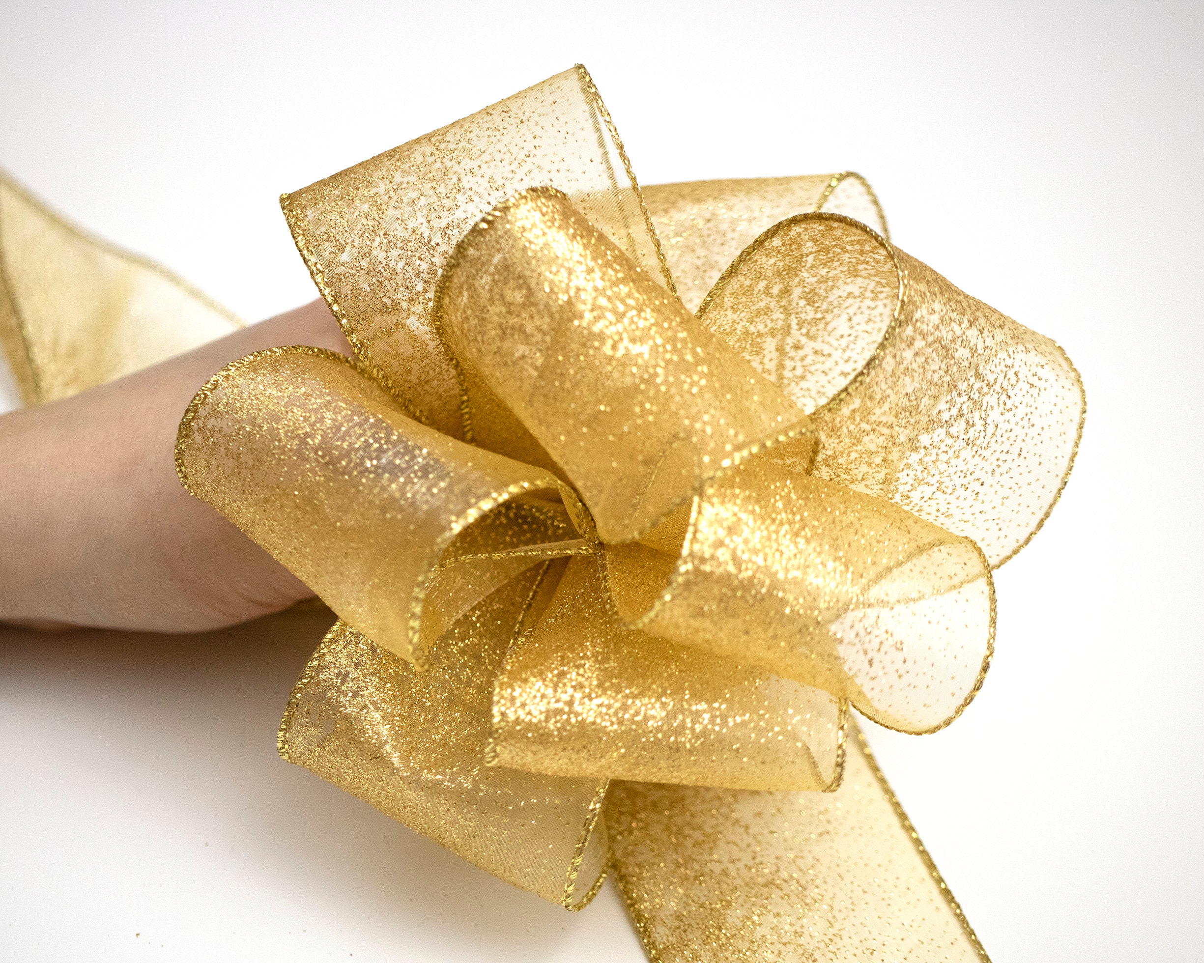 Organza Ribbon,9m Pink Sheer Organza Ribbon with Gold Glitter Metallic Gift Wrap,1 Inches Wide Bouquet Wrapping for Christmas New Year Party Wedding Decorations Gold 